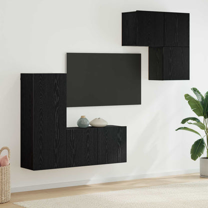 vidaXL TV Cabinet Wall-mounted 4 pcs Black Oak Engineered Wood