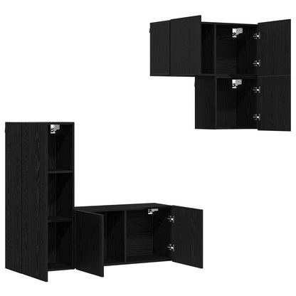vidaXL TV Cabinet Wall-mounted 4 pcs Black Oak Engineered Wood