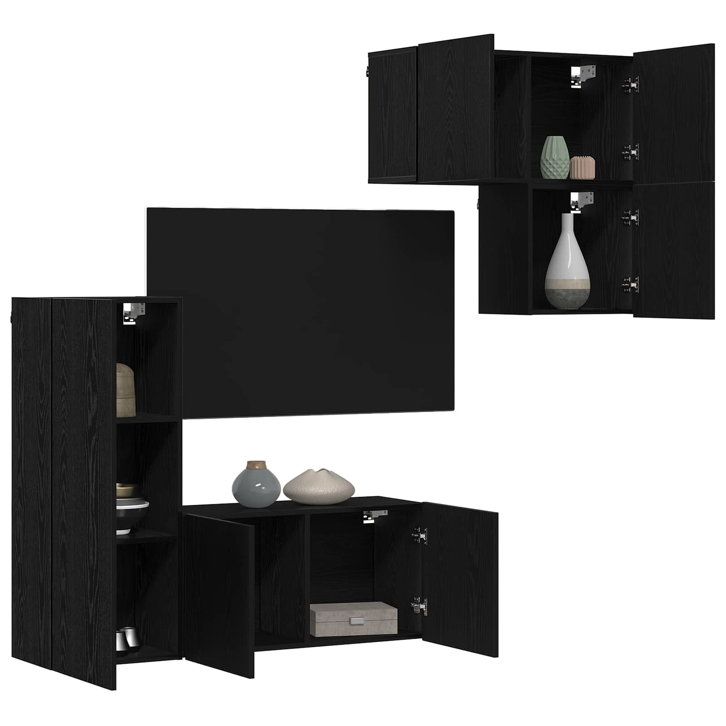 vidaXL TV Cabinet Wall-mounted 4 pcs Black Oak Engineered Wood