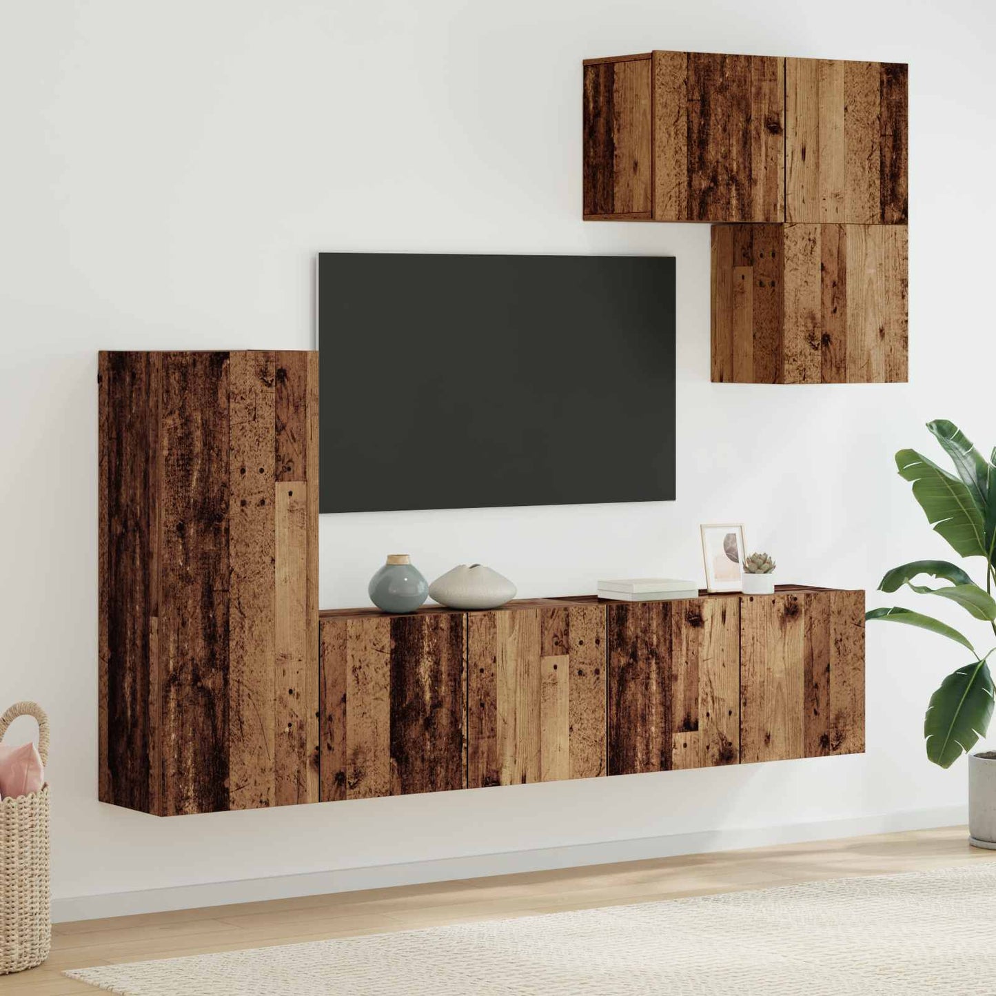 vidaXL TV Wall Unit Wall-mounted 5 pcs Old Wood Engineered Wood