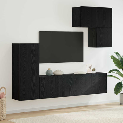 vidaXL TV Wall Unit Wall-mounted 5 pcs Black Oak Engineered Wood