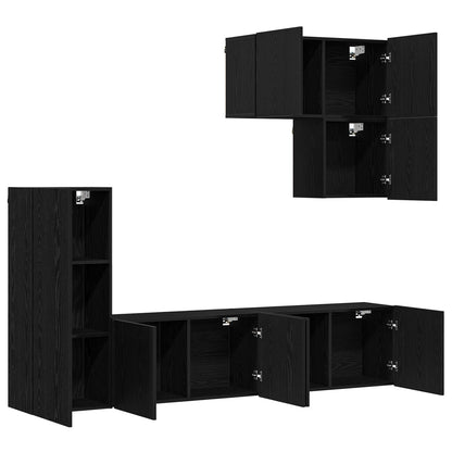 vidaXL TV Wall Unit Wall-mounted 5 pcs Black Oak Engineered Wood