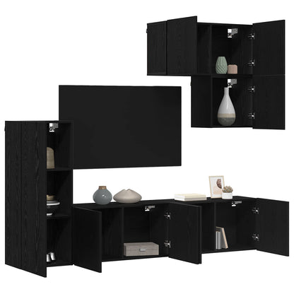 vidaXL TV Wall Unit Wall-mounted 5 pcs Black Oak Engineered Wood