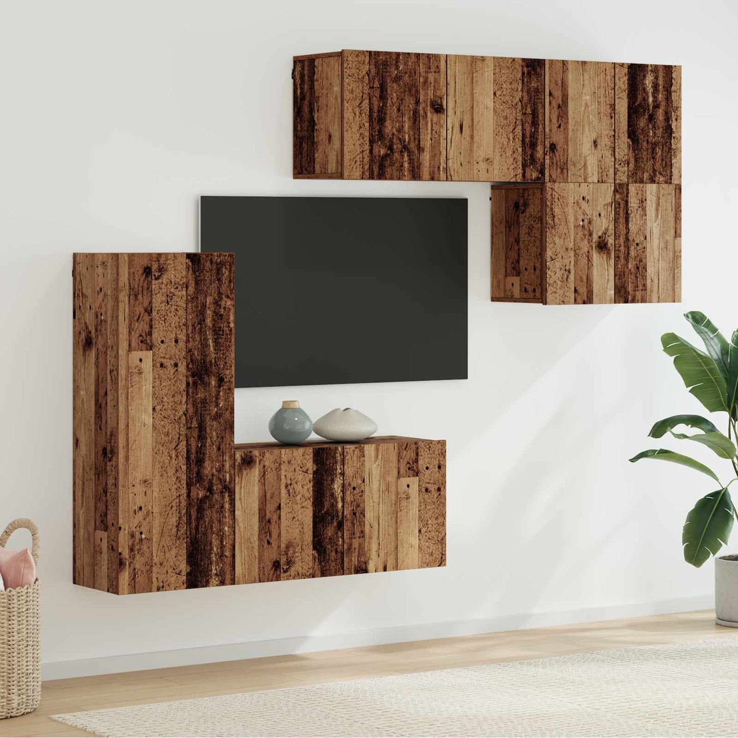 vidaXL TV Wall Unit Wall-mounted 5 pcs Old Wood Engineered Wood