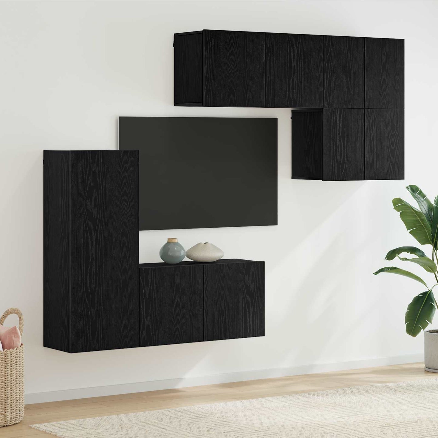 vidaXL TV Wall Unit Wall-mounted 5 pcs Black Oak Engineered Wood
