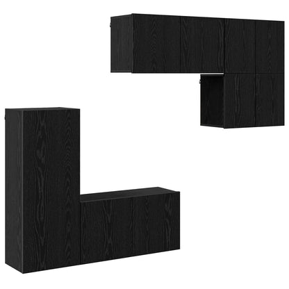 vidaXL TV Wall Unit Wall-mounted 5 pcs Black Oak Engineered Wood