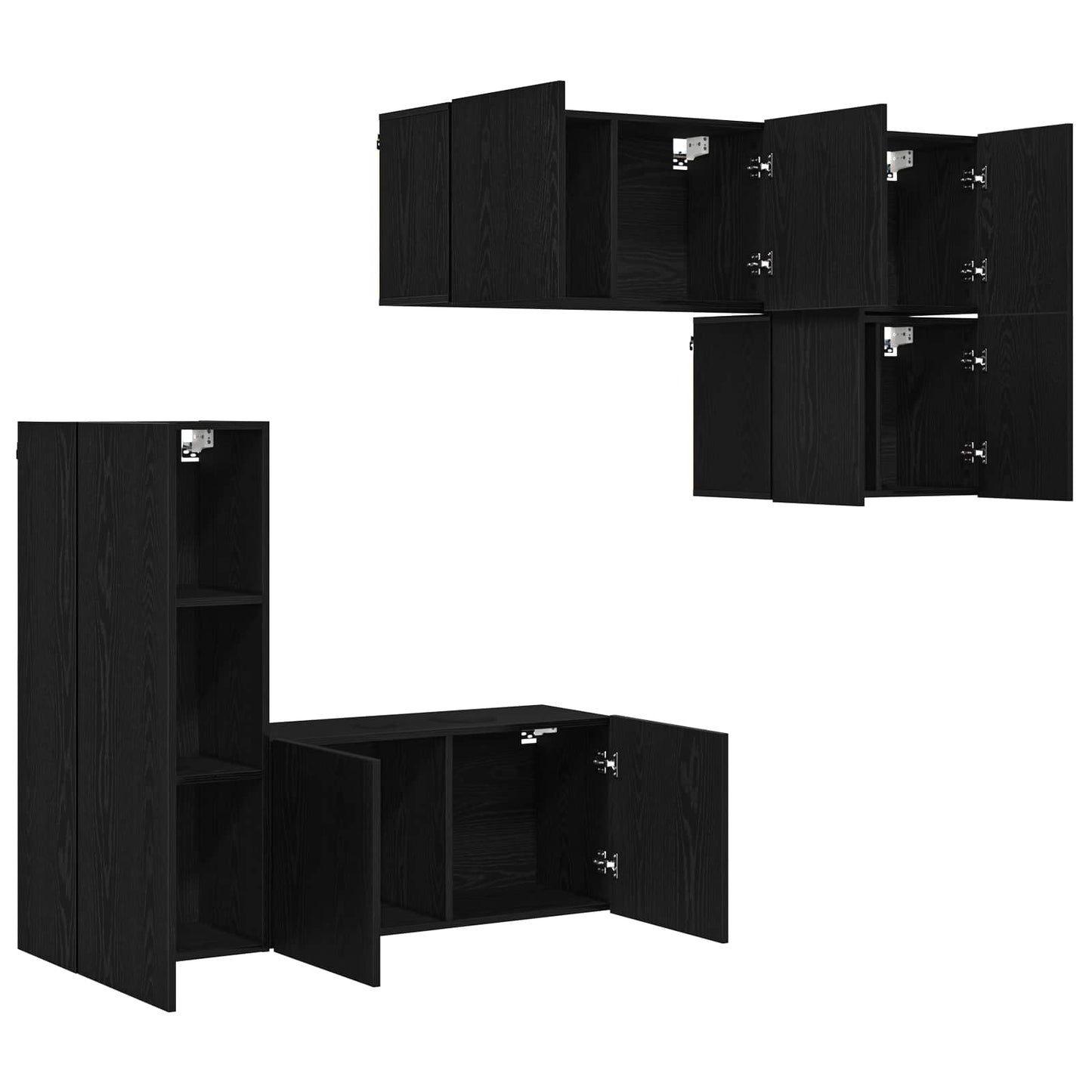 vidaXL TV Wall Unit Wall-mounted 5 pcs Black Oak Engineered Wood