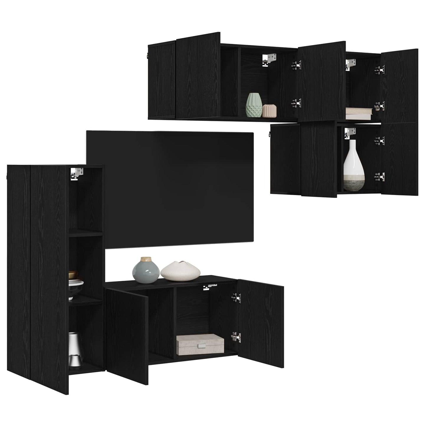 vidaXL TV Wall Unit Wall-mounted 5 pcs Black Oak Engineered Wood