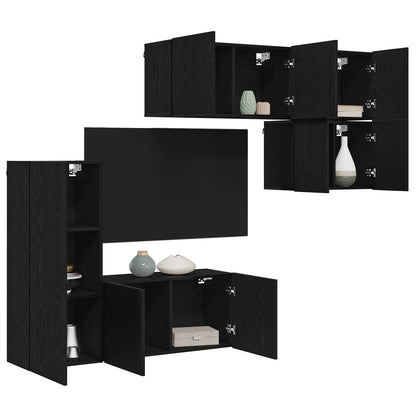 vidaXL TV Wall Unit Wall-mounted 5 pcs Black Oak Engineered Wood