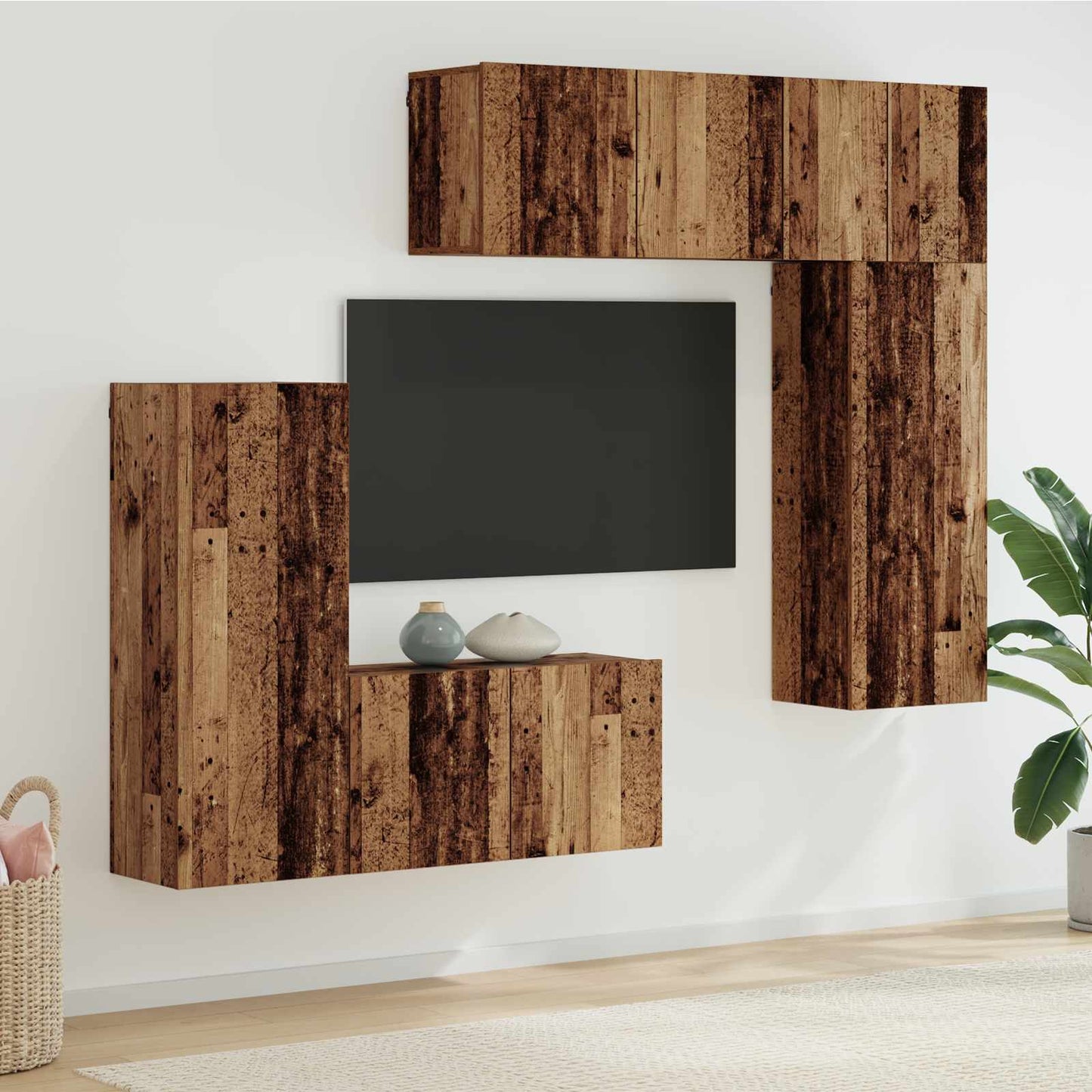 vidaXL TV Wall Unit Wall-mounted 5 pcs Old Wood Engineered Wood