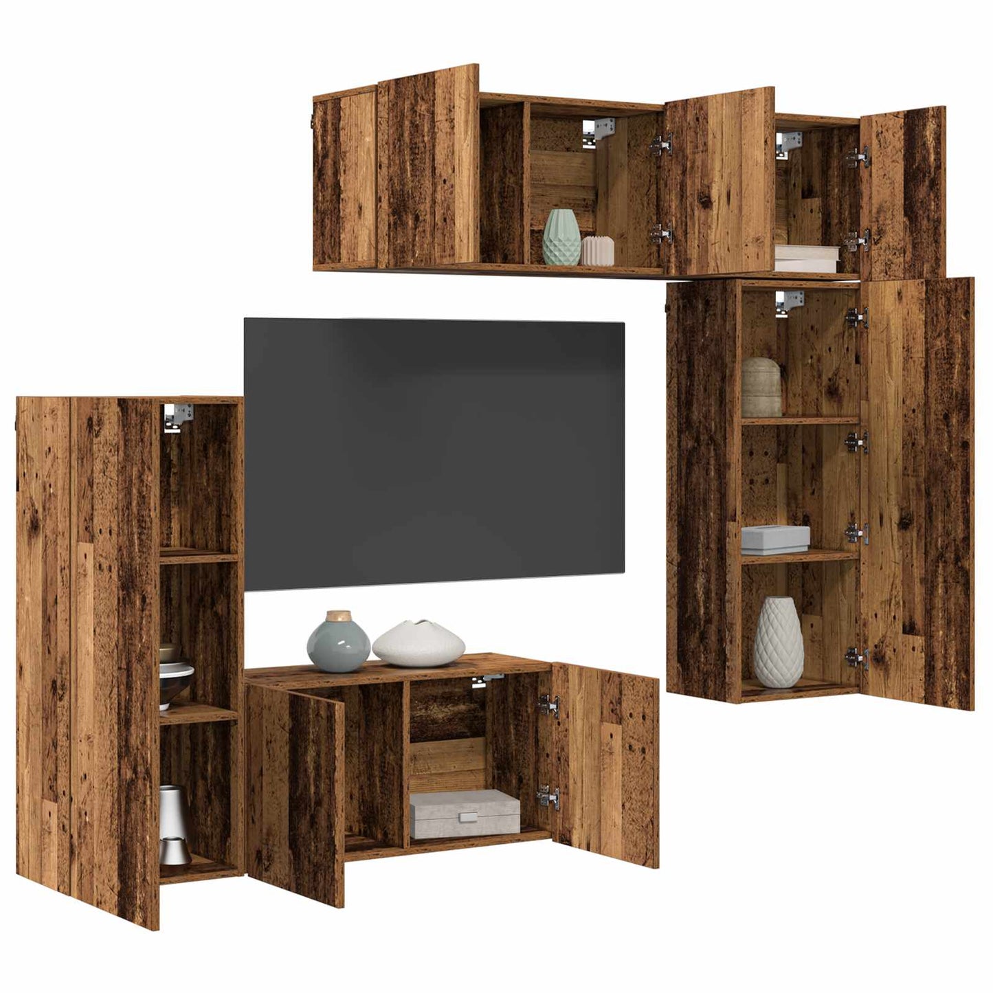 vidaXL TV Wall Unit Wall-mounted 5 pcs Old Wood Engineered Wood