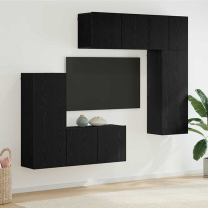 vidaXL TV Wall Unit Wall-mounted 5 pcs Black oak Engineered Wood
