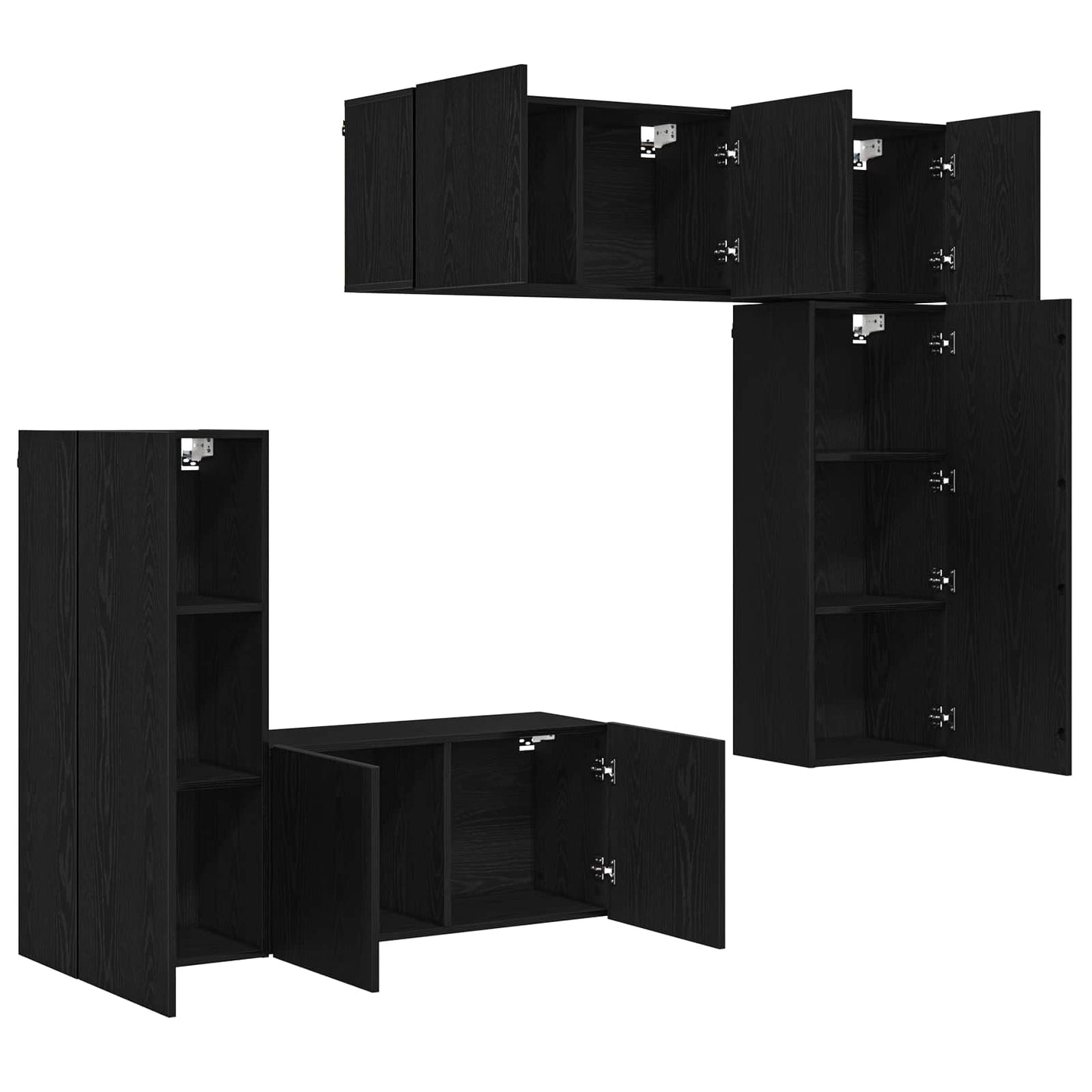 vidaXL TV Wall Unit Wall-mounted 5 pcs Black oak Engineered Wood