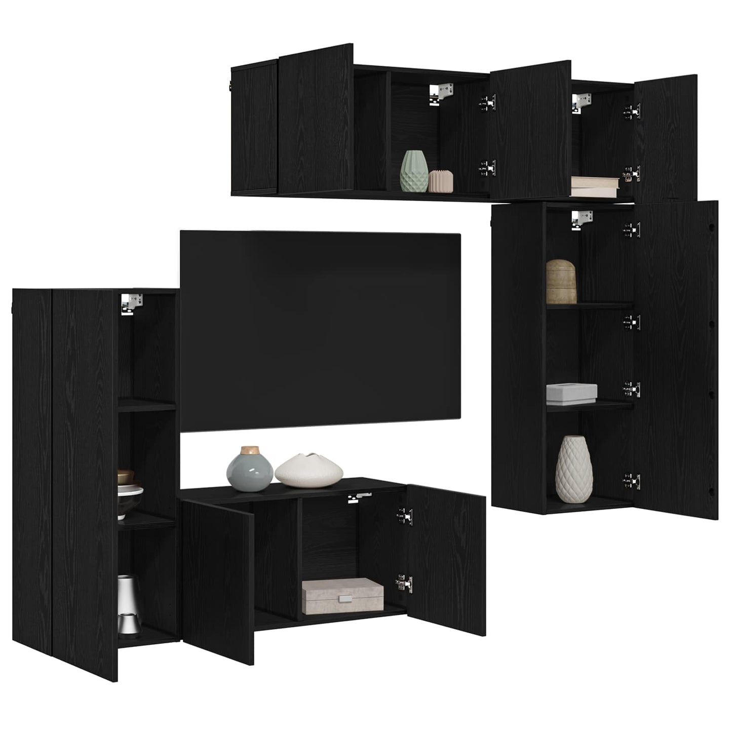 vidaXL TV Wall Unit Wall-mounted 5 pcs Black oak Engineered Wood