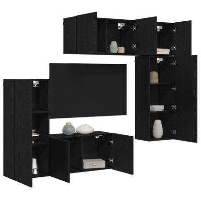 vidaXL TV Wall Unit Wall-mounted 5 pcs Black oak Engineered Wood