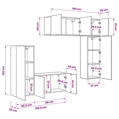 vidaXL TV Wall Unit Wall-mounted 5 pcs Black oak Engineered Wood