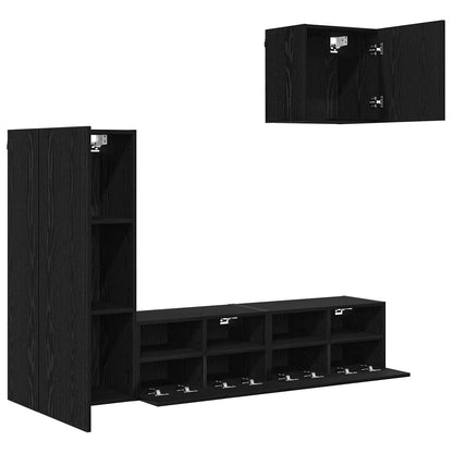 vidaXL TV Wall Units 4 pcs Black Oak Engineered Wood