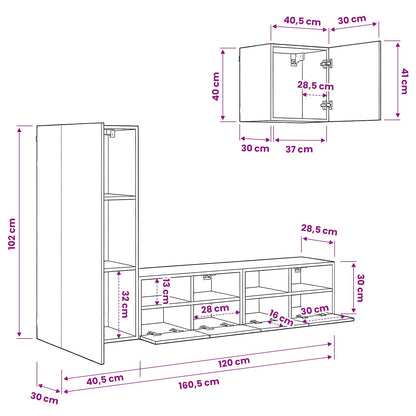 vidaXL TV Wall Units 4 pcs Black Oak Engineered Wood