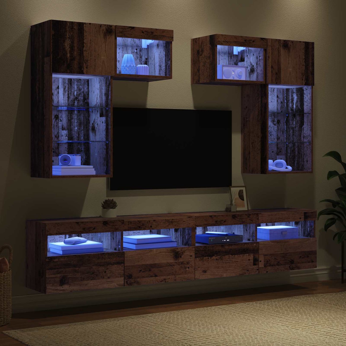 vidaXL TV Wall Units Wall-mounted 6 pcs Black Oak Engineered Wood