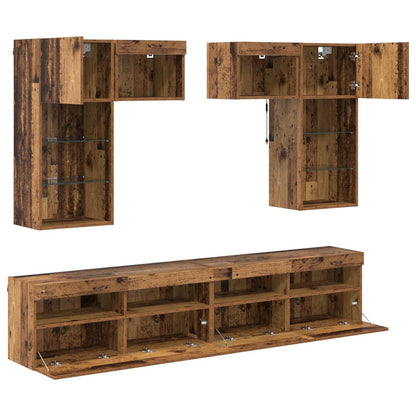 vidaXL TV Wall Units Wall-mounted 6 pcs Black Oak Engineered Wood
