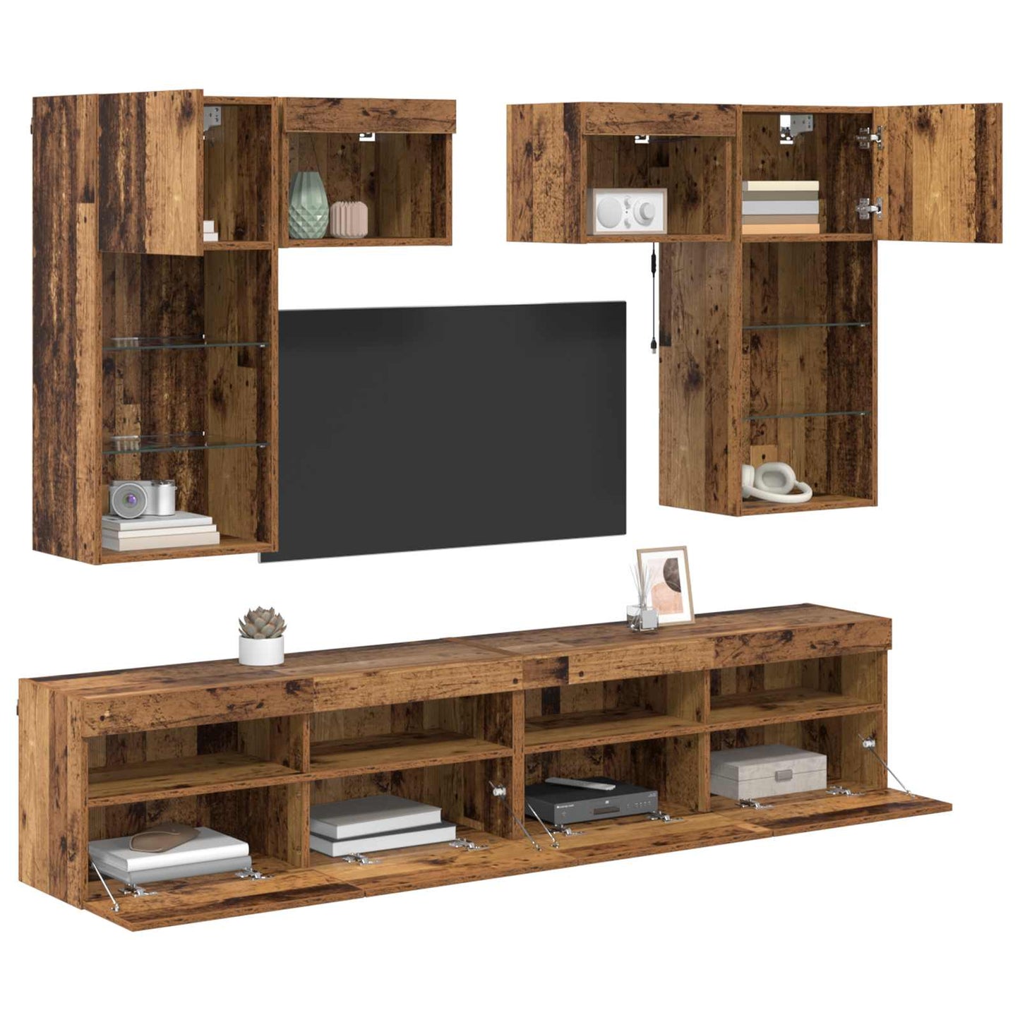 vidaXL TV Wall Units Wall-mounted 6 pcs Black Oak Engineered Wood