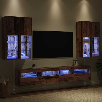 vidaXL TV Wall Cabinet Set with LED Lights with LED 7 pcs Old Wood