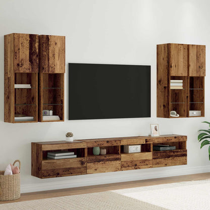 vidaXL TV Wall Cabinet Set with LED Lights with LED 7 pcs Old Wood