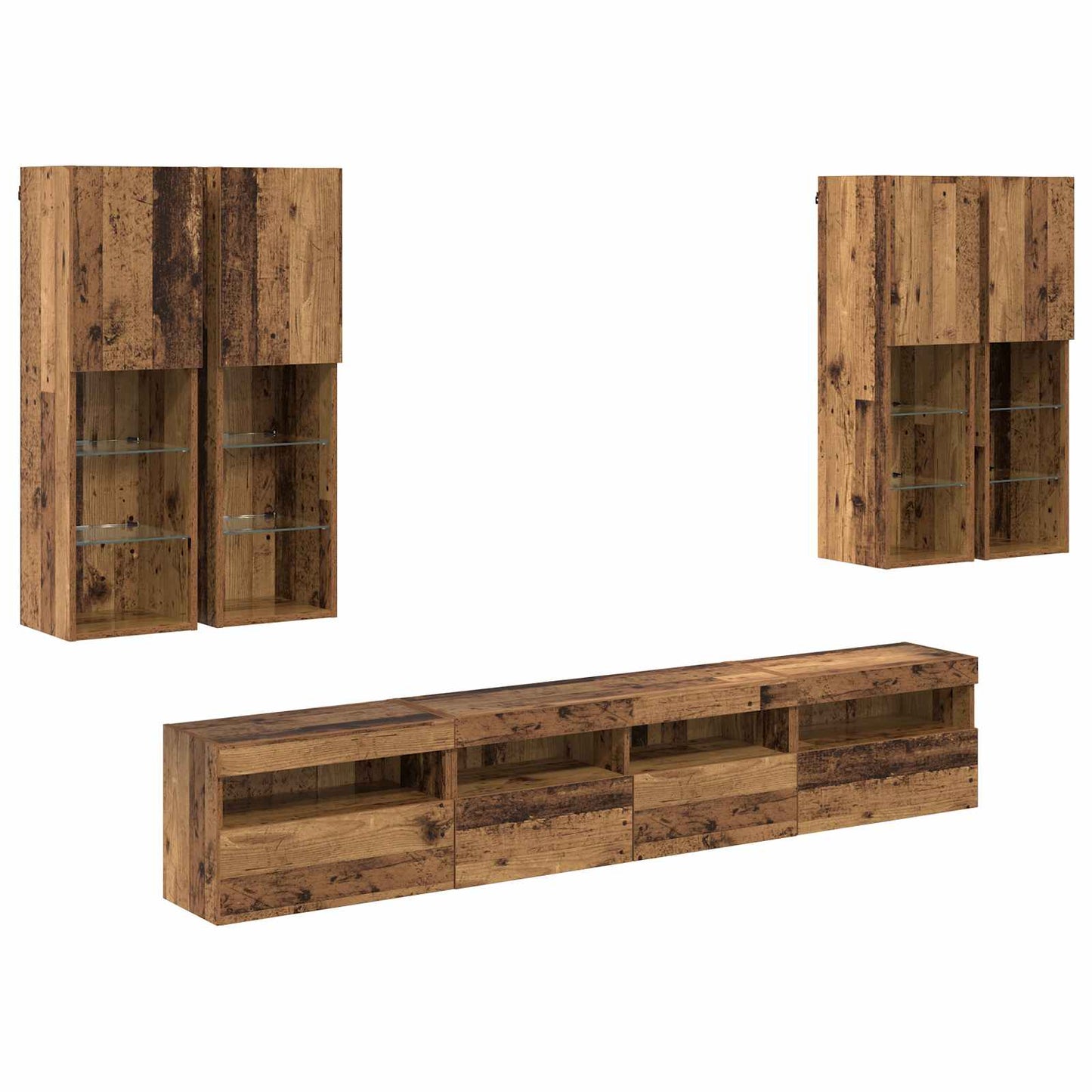 vidaXL TV Wall Cabinet Set with LED Lights with LED 7 pcs Old Wood