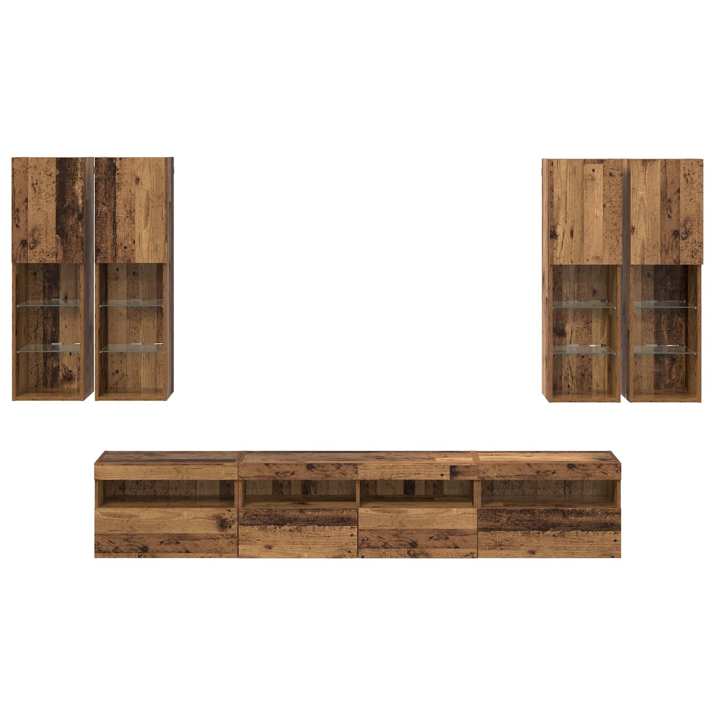 vidaXL TV Wall Cabinet Set with LED Lights with LED 7 pcs Old Wood