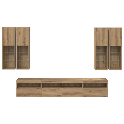 vidaXL TV Wall Cabinet Set with LED Lights 7 pcs Artisan oak