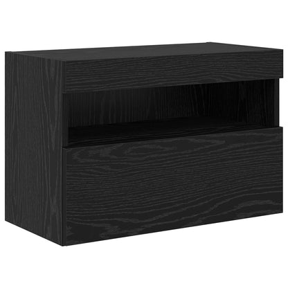 vidaXL TV Wall Cabinet Set with LED Lights with LED 7 pcs Black Oak