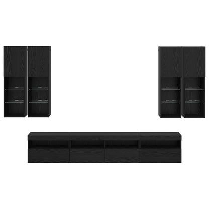 vidaXL TV Wall Cabinet Set with LED Lights with LED 7 pcs Black Oak