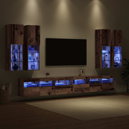vidaXL TV Wall Cabinet Set Wall-mounted 7 pcs Old Wood Engineered Wood