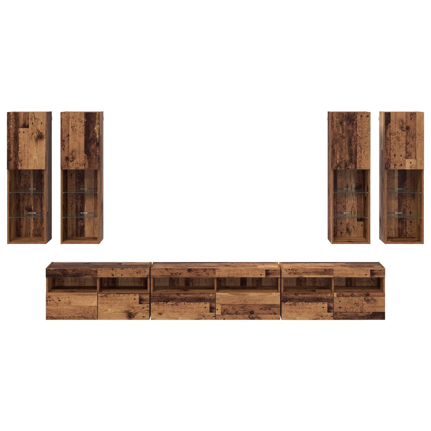 vidaXL TV Wall Cabinet Set Wall-mounted 7 pcs Old Wood Engineered Wood