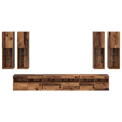 vidaXL TV Wall Cabinet Set Wall-mounted 7 pcs Old Wood Engineered Wood