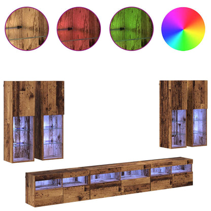 vidaXL TV Wall Cabinet Set Wall-mounted 7 pcs Old Wood Engineered Wood