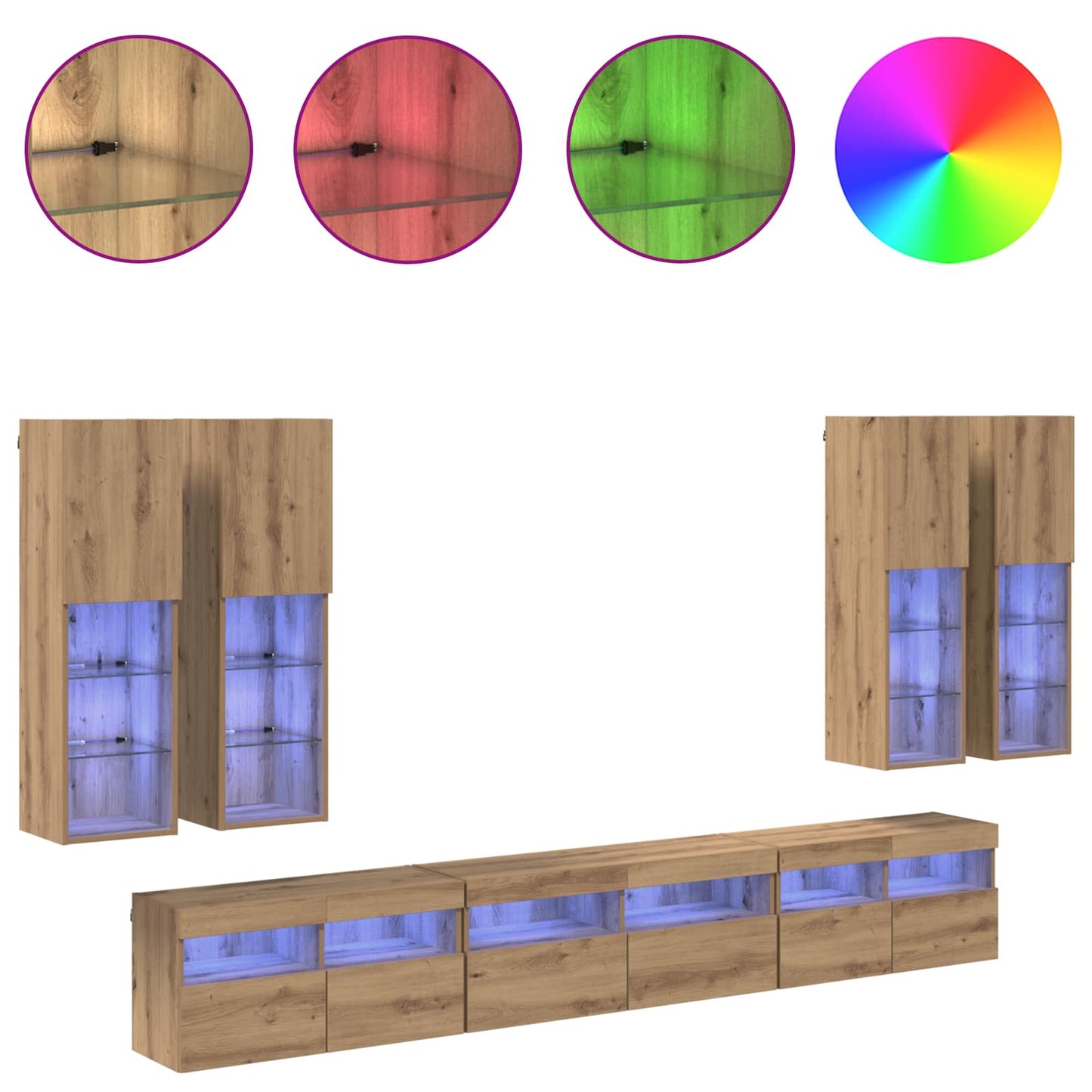 vidaXL TV Wall Cabinet Set 7 pcs Artisan Oak Engineered Wood