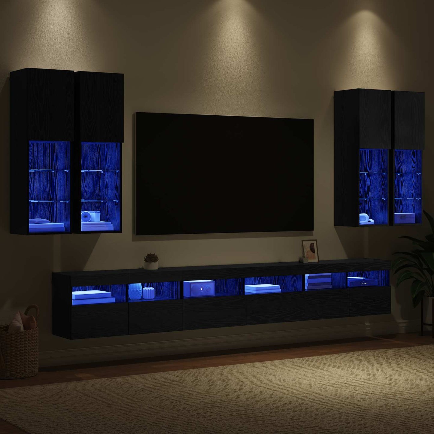vidaXL TV Wall Cabinet Set 7 pcs Black Oak Engineered Wood