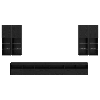 vidaXL TV Wall Cabinet Set 7 pcs Black Oak Engineered Wood