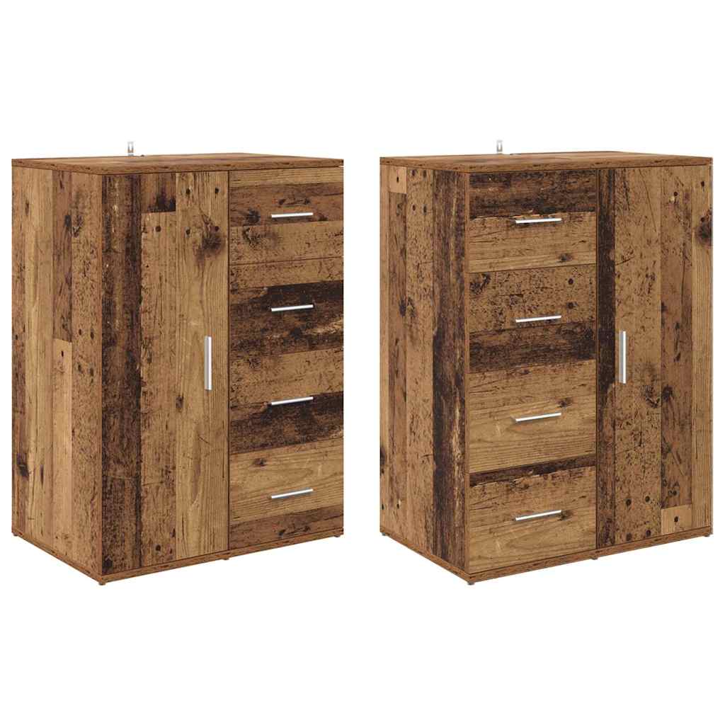 vidaXL Sideboards with Drawer Corona 2 pcs Old Wood 59 x 39 x 80 cm