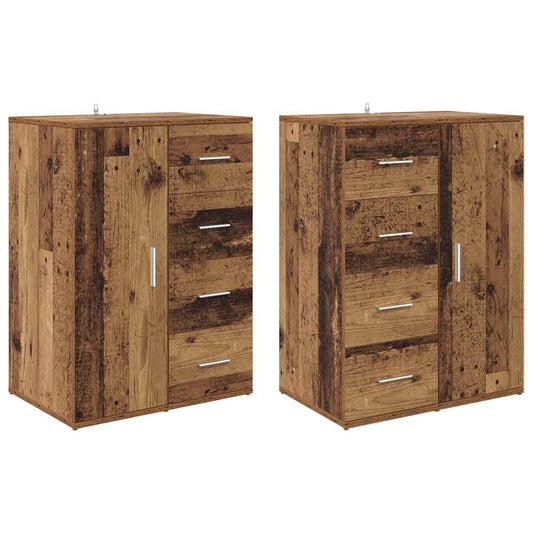 vidaXL Sideboards with Drawer Corona 2 pcs Old Wood 59 x 39 x 80 cm