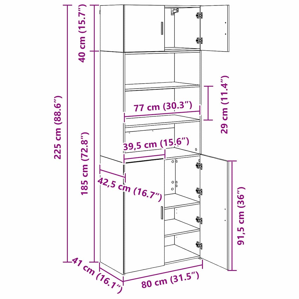 vidaXL Storage Cabinet Old Wood 80 x 42.5 x 225 cm Engineered Wood