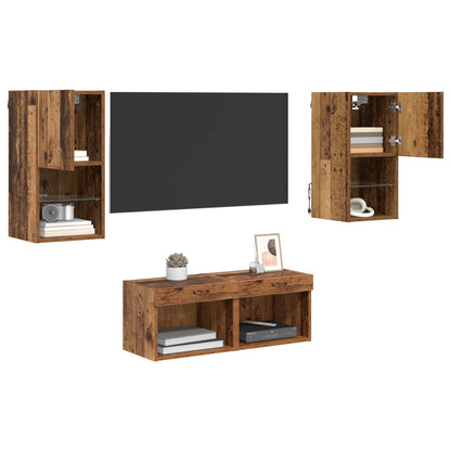 vidaXL TV Wall Cabinets Wall-mounted 4 pcs Old Wood Engineered Wood