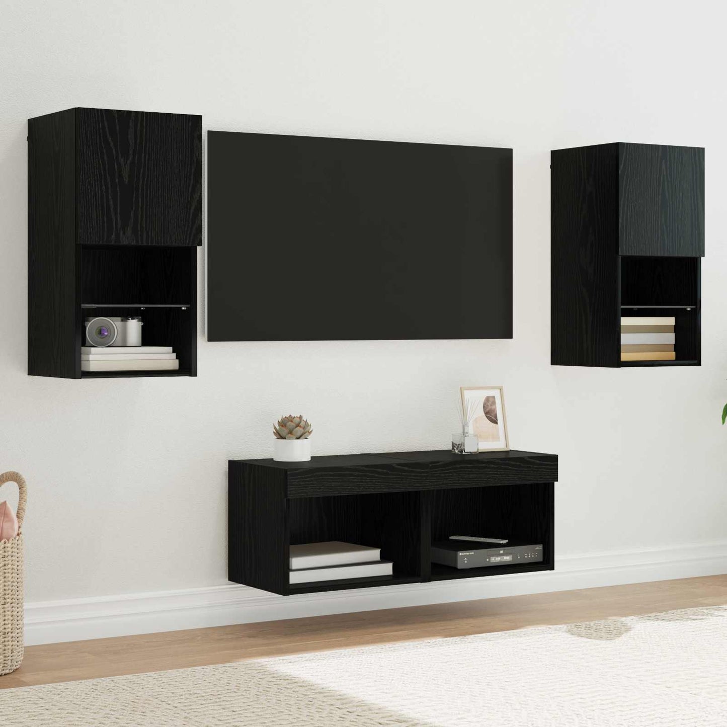 vidaXL TV Wall Cabinets Wall-mounted 4 pcs Black Oak Engineered Wood