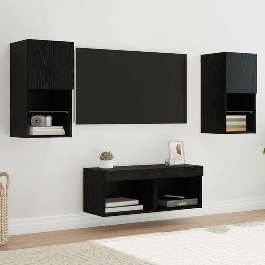 vidaXL TV Wall Cabinets 4 pcs Black Oak Engineered Wood