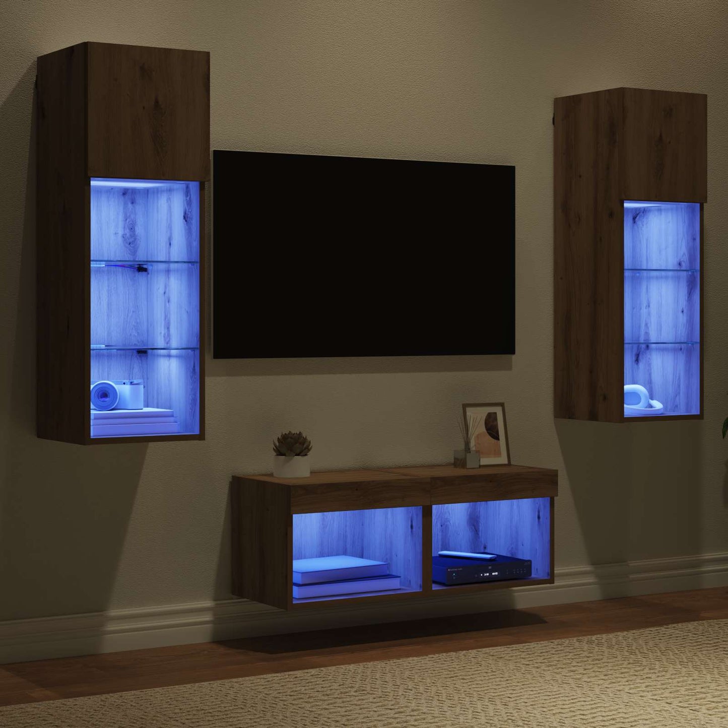 vidaXL TV Wall Cabinets 4 pcs Black Oak Engineered Wood