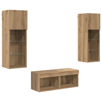 vidaXL TV Wall Cabinets 4 pcs Black Oak Engineered Wood