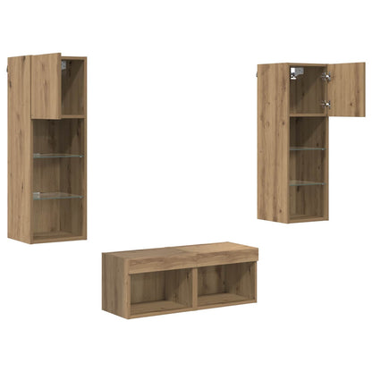 vidaXL TV Wall Cabinets 4 pcs Black Oak Engineered Wood