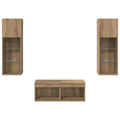 vidaXL TV Wall Cabinets 4 pcs Black Oak Engineered Wood
