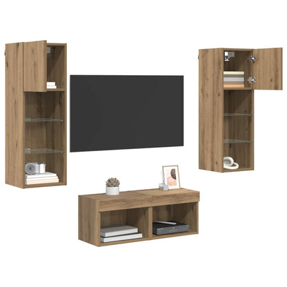 vidaXL TV Wall Cabinets 4 pcs Black Oak Engineered Wood